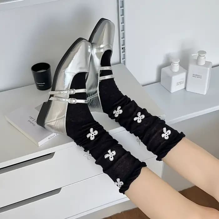 Sock Woman Summer Ballet Style Korean Ins Bow Knit Socks Micro Permeable Bubble Mouth JK Pile Calf