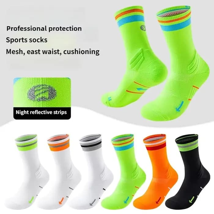 Chaussettes de course en plein air printemps automne homme femme Marathon reflètent la lumière cyclisme sport équipage chaussette