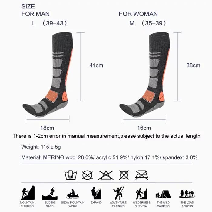 Chaussettes Snowboard sport laine cyclisme mérinos Ski hiver randonnée Ski bas hommes femmes genou haute chaussette thermique