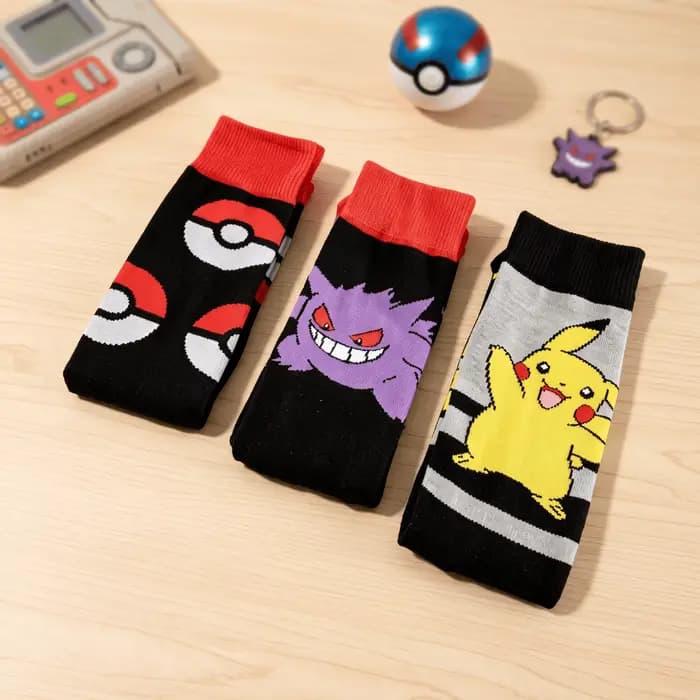 Chaussettes Pokemon en coton respirant pour hommes et femmes, chaussettes de sport décontractées avec figurines de dessin animé Pikachu Gengar Eevee