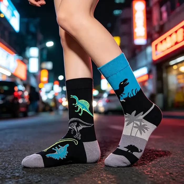 AB Cotton Causal Fashion【1 paire】 Chaussettes amusantes pour hommes, motif animaux dinosaures, chaussettes standard pour garçons, style street skateboard