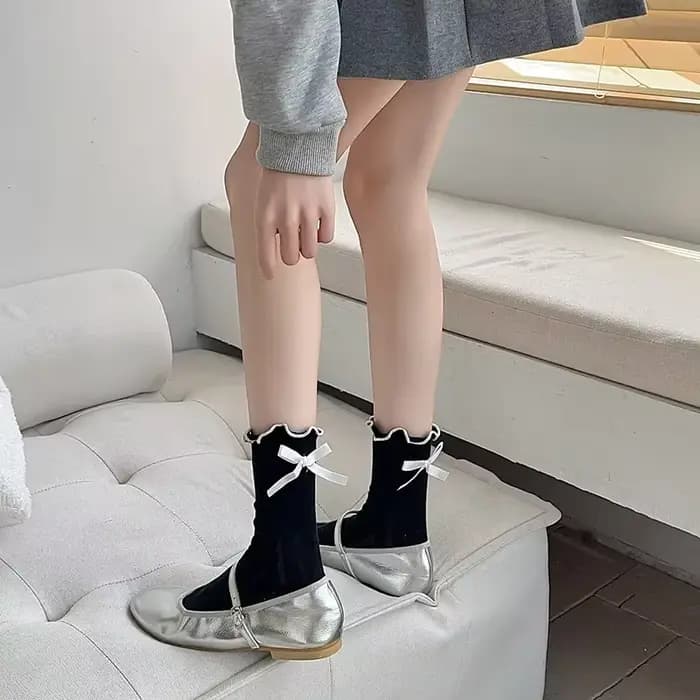 Chaussettes à volants pour femmes avec nœud mignon