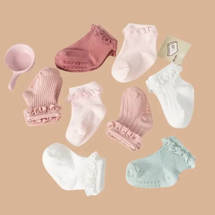 Lot de 2 paires de chaussettes en dentelle de couleur unie pour bébé fille de 0 à 6 mois