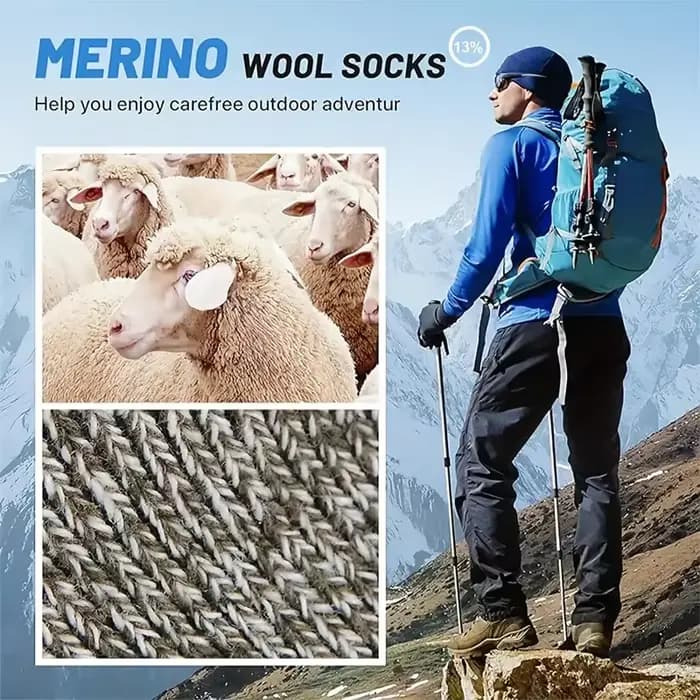 5 paires de chaussettes en laine mérinos pour hommes, chaussettes de randonnée super épaisses, chaussettes thermiques pour temps froid