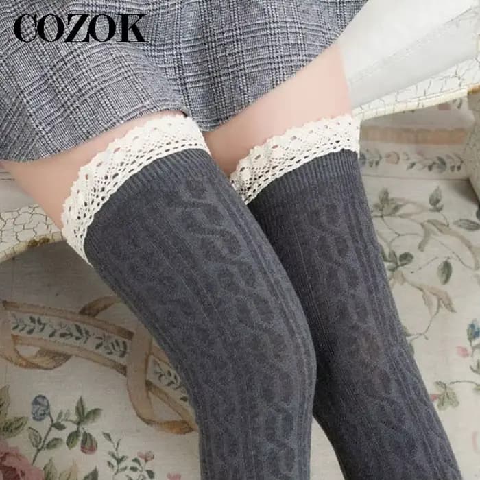Femmes cuisse haute chaussettes filles bas dentelle hiver
