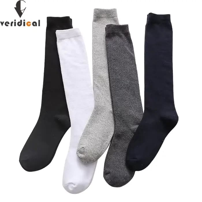 Chaussettes longues pour hommes de marque, décontractées, en coton peigné, classiques, unies, pour affaires, cadeau de fête ou de mariage, confortables, noires, Sokken
