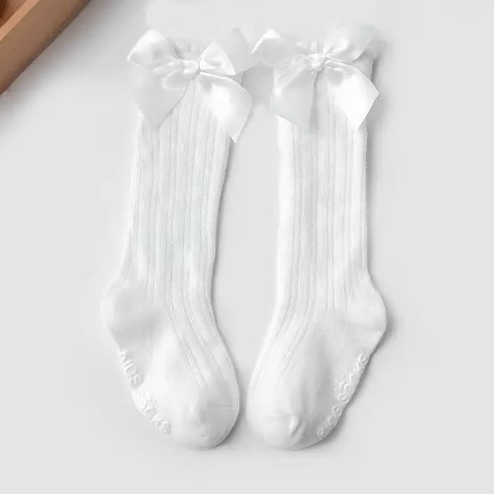 Chaussettes à nœuds pour bébé fille, en coton, longues, à rayures, mignonnes, de noël, hautes, princesse