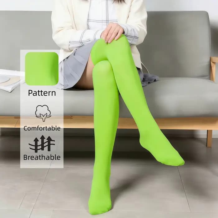 Chaussettes hautes vert néon pour femmes - Bas opaques au-dessus du genou