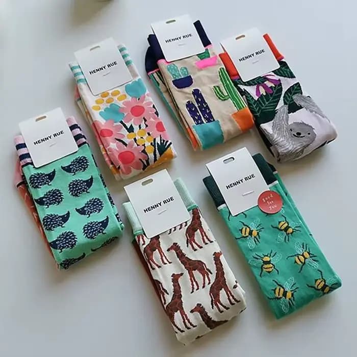 Mode coloré printemps automne bas femmes chaussettes plante hérisson paresseux coton