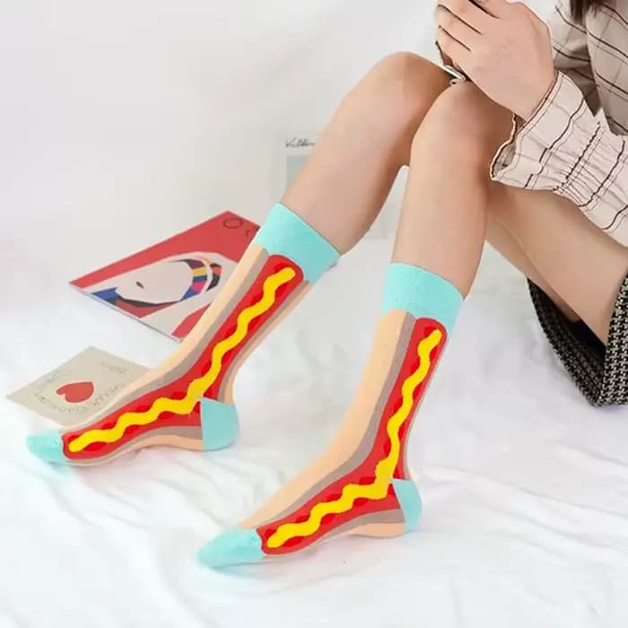 Chaussettes drôles hommes femmes décontracté dessin animé bière Hamburger oeuf saucisse crème glacée avocat coeur Sokken unisexe nouveauté Skateboard Meias