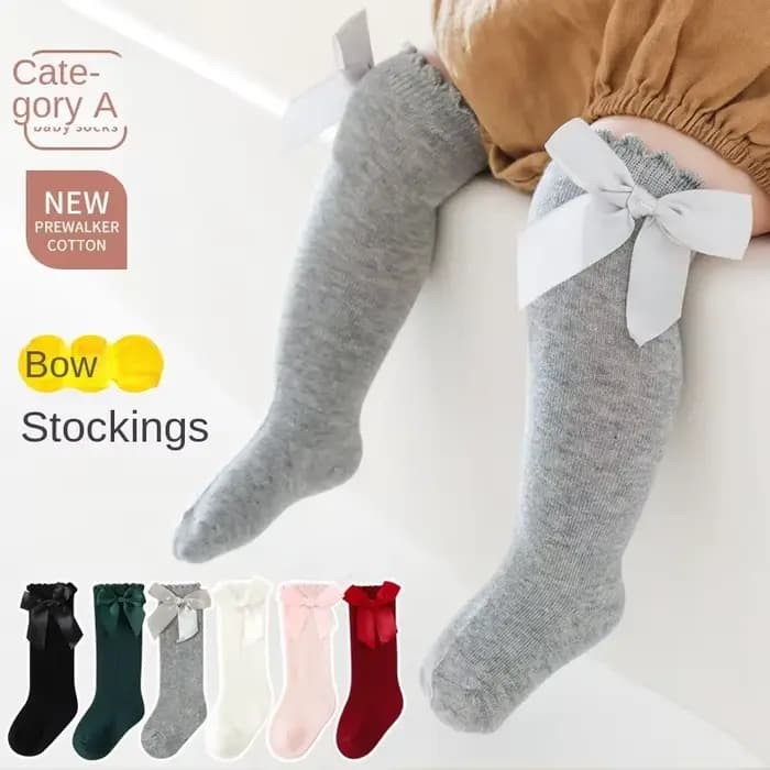 Chaussettes hautes avec nœud au genou pour bébés filles