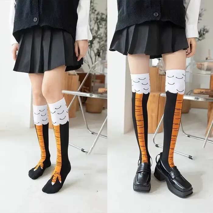 1/2/3 pièces drôle patte de poulet bas sur le genou pression jambe mince longs bas printemps automne hiver collège lycée fille chaussette