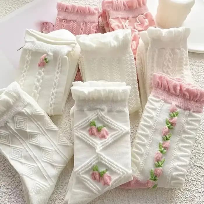 Lolitajk-Chaussettes mi-tube en dentelle à volants pour femmes