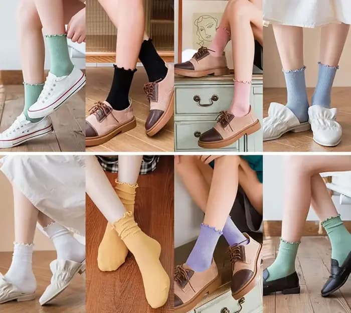 Chaussettes à volants femmes blanc noir froufrous Style Lolita jeune fille japonaise mignon Kawaii coton Harajuku