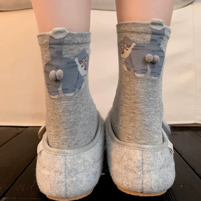 1/3 paire tridimensionnel chat imprimé hommes femme mi Tube chaussettes doux confortable absorbant la sueur respirant décontracté Couples chaussette