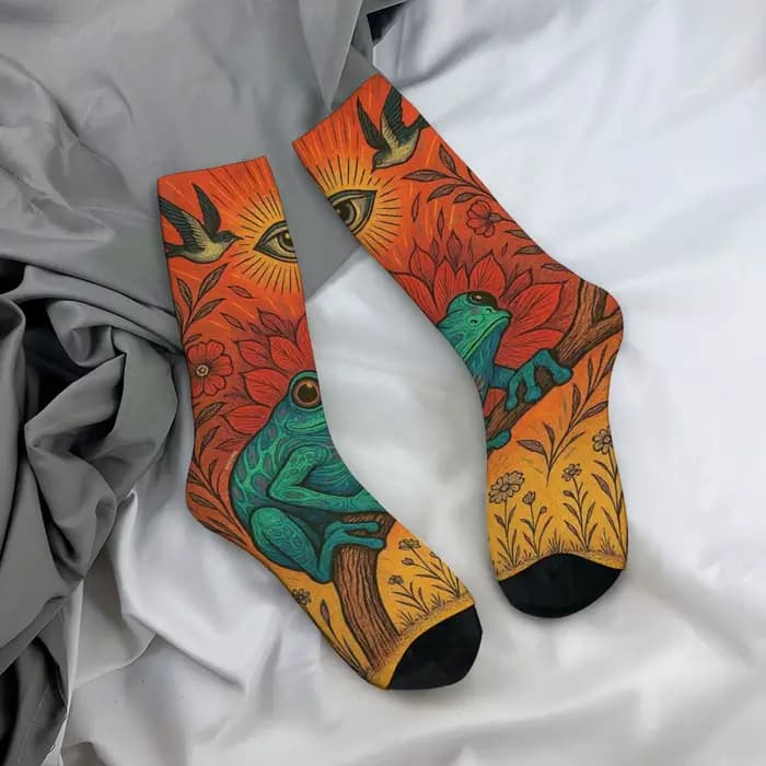 Oeil mystérieux psychédélique grenouille chaussettes Style bohème Vintage mode hommes chaussettes confortable antidérapant décontracté sport chaussettes cadeau