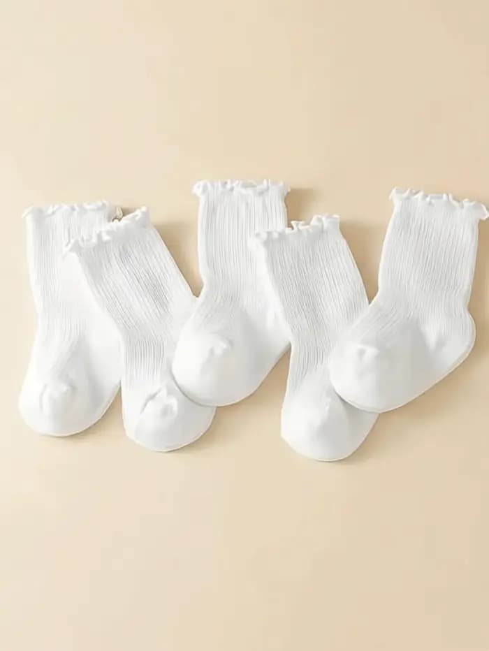 5 paires de chaussettes blanches à volants pour bébés filles