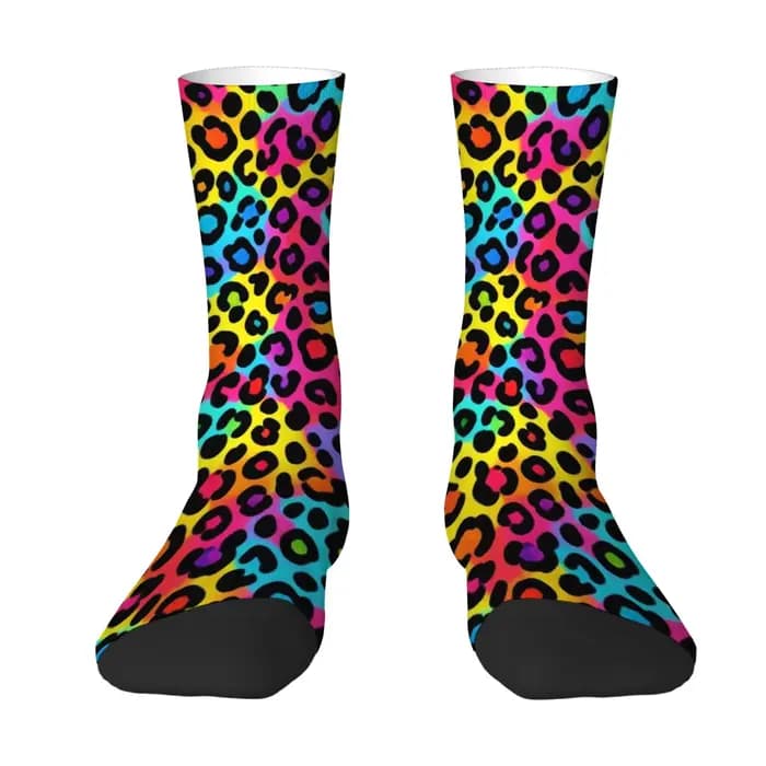 Chaussettes pour hommes à imprimé léopard arc-en-ciel