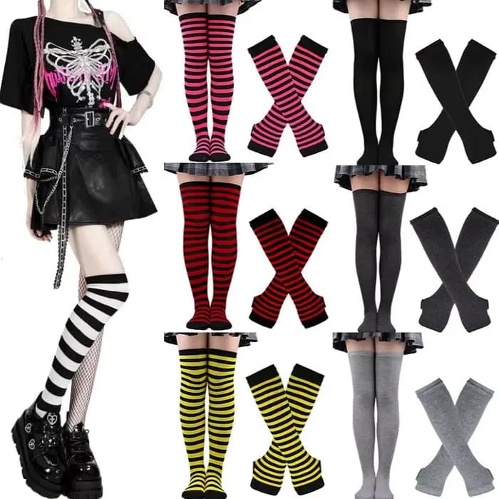 Chaussettes longues à rayures gothiques punk pour femmes