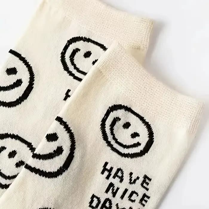 Happy Face-Chaussettes mi-tube en coton respirant pour femmes