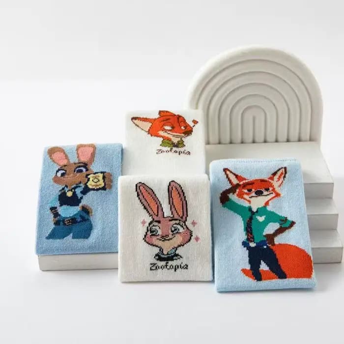 4 paires de chaussettes Disney bleues et blanches avec motif de personnage de dessin animé Zootopia