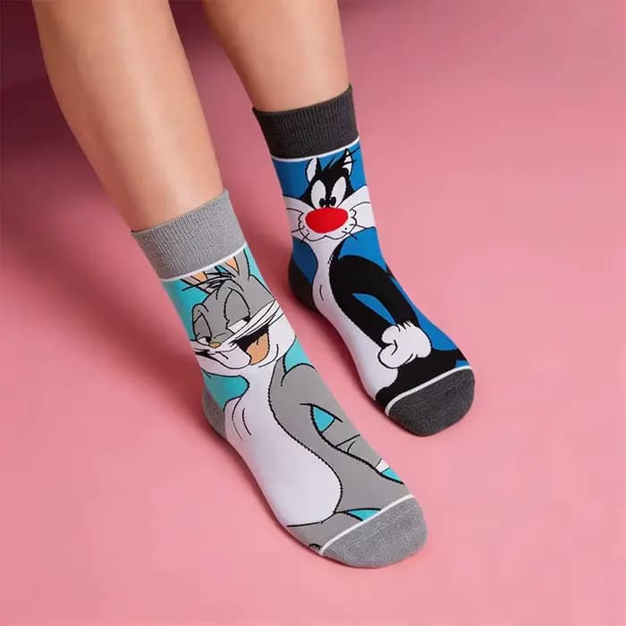 Chaussettes de sport décontractées classiques Bugs Bunny, Daffy Duck, Sylvester, personnages de dessins animés, chaussettes fantaisie personnalisées avec figurines d'anime