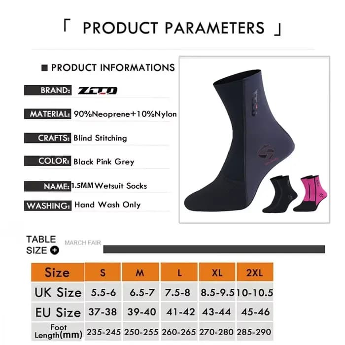 Chaussettes de plongée en néoprène pour hommes et femmes