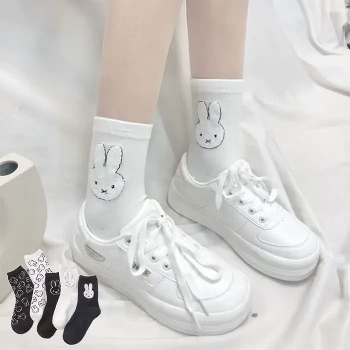 Kawaii Miffy coton cheville chaussettes minimaliste chérie dessin animé lapin pour les filles tricot doux et confortable usage quotidien Tendance K légère