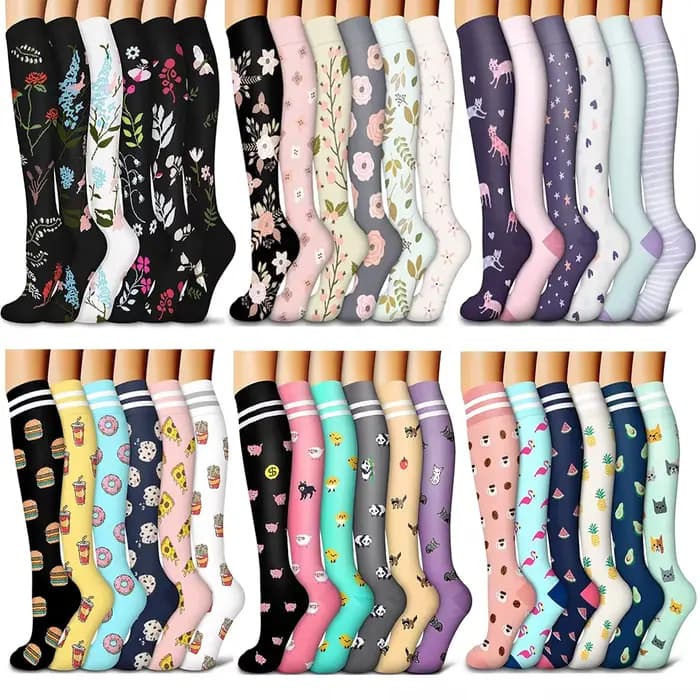 6 paires de nouvelles chaussettes de compression à motif floral