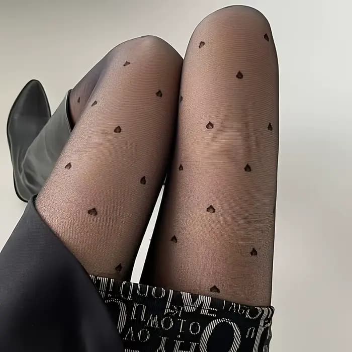 Collants transparents noirs 1 pièce imprimé cœur