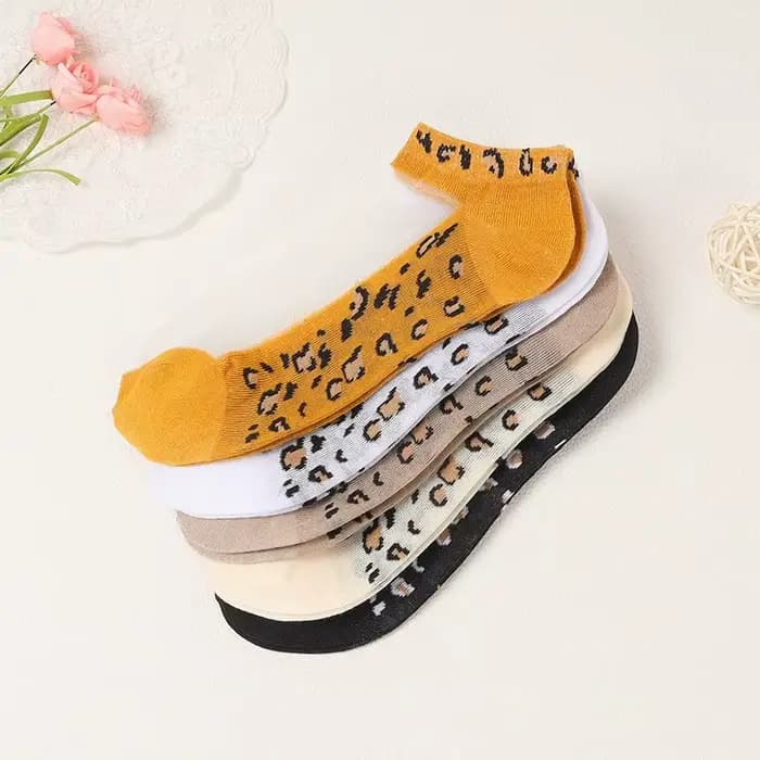 5/10 paires femmes imprimé léopard chaussettes courtes printemps été conception mince absorbant la sueur respirant doux confortable chaussettes décontractées 