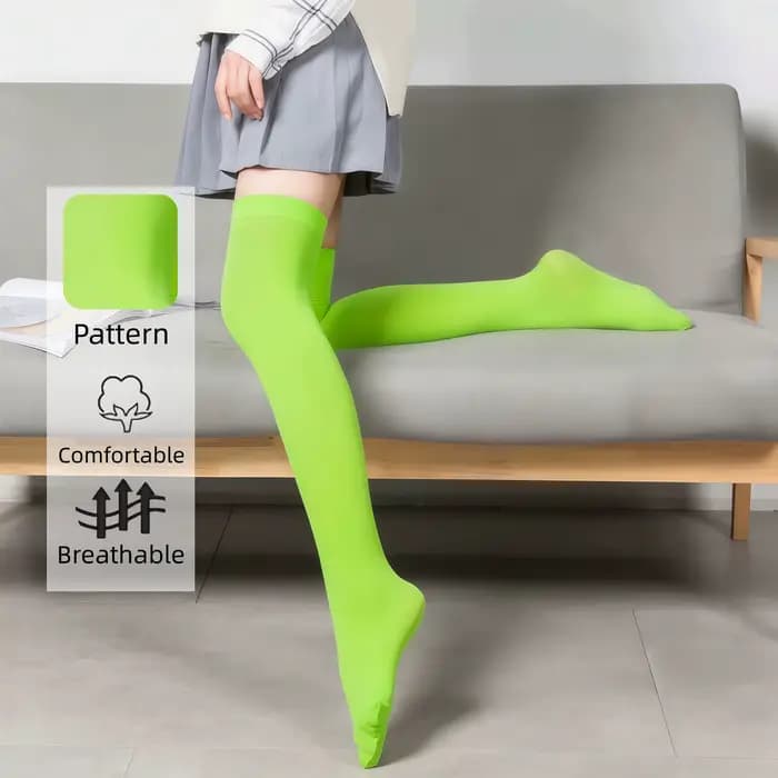 Chaussettes hautes vert néon pour femmes - Bas opaques au-dessus du genou