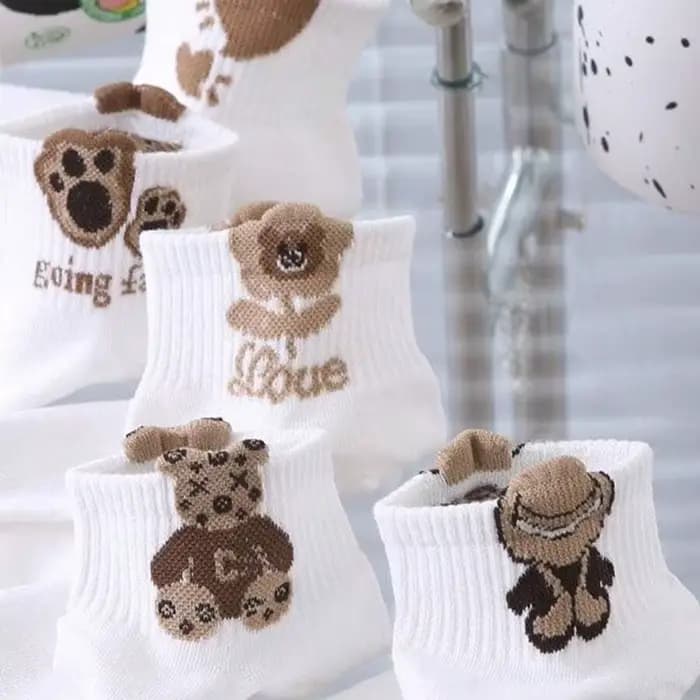 5/10 paires de chaussettes ours mignon pour femmes