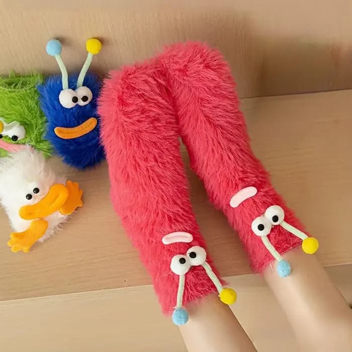 Femmes automne hiver chaussettes mignon mi-tube moelleux sol sommeil drôle velouté chaud épais heureux laid