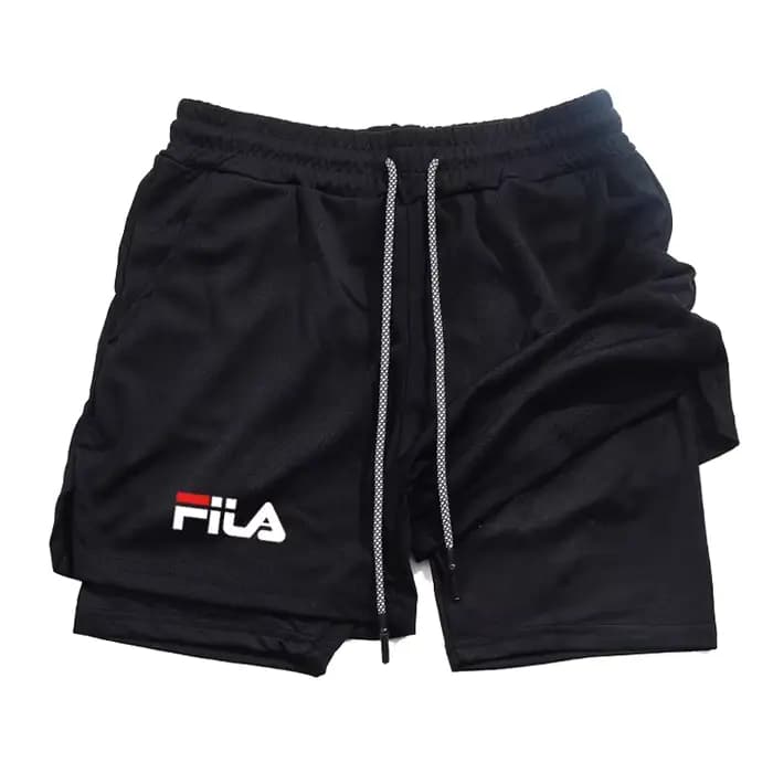 Shorts de sport multifonctionnels 2-en-1 double couche pour hommes