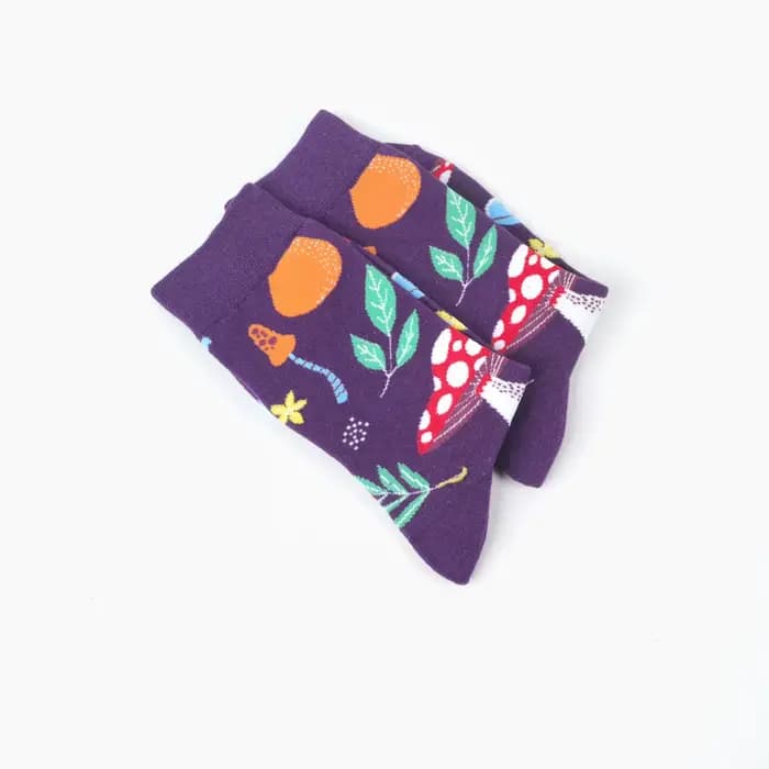 1 paire de chaussettes mi-mollet unisexes à motif de champignon coloré