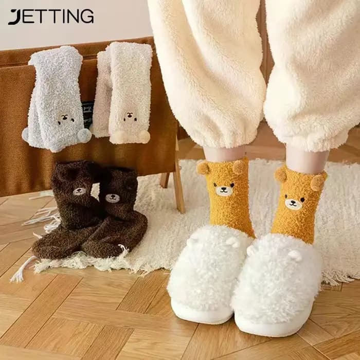 Chaussettes en molleton de corail pour femmes, chaussettes d'hiver sans perte, chaussettes de sol en peluche d'animaux de dessin animé, épaisses et chaudes pour dormir pour adultes