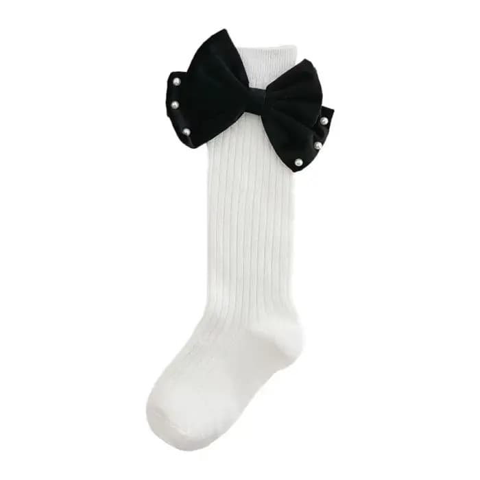 Filles chaussettes perle grand nœud papillon doux princesse mollet chaussette enfants bébé genou haut bas coton peigné sokken enfant en bas âge infantile
