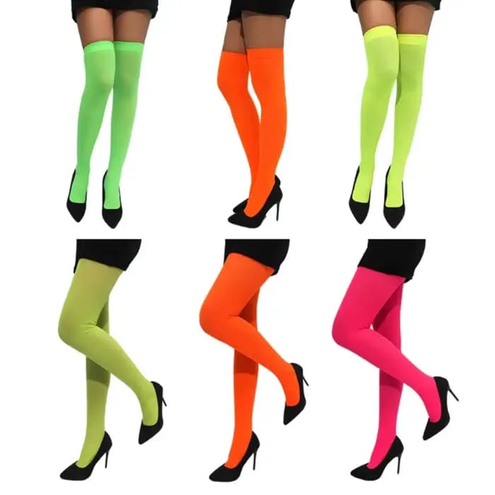 Couleur néon femmes longs bas Sexy soirée haute genou chaussettes Cosplay élasticité bas