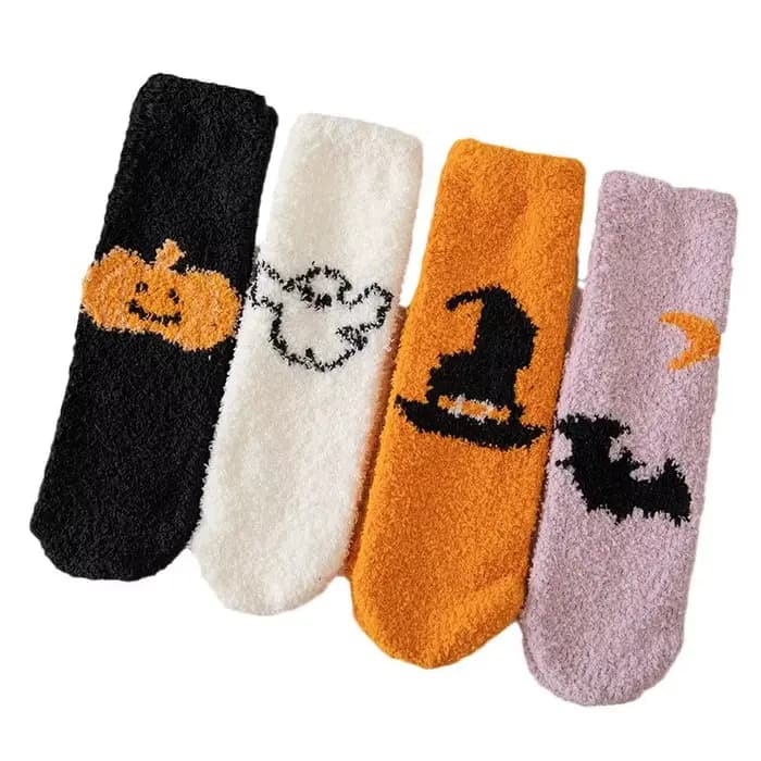 Chaussettes pour femmes Halloween drôle dessin animé Kawaii mignon sol chaud mi Tube