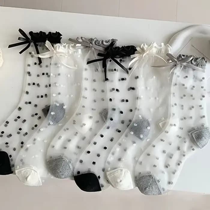 Chaussettes à pois en dentelle pour femmes, chaussettes transparentes respirantes en dentelle à pois, chaussettes en résille en maille douce, chaussettes douces et respirantes, bonneterie Sox