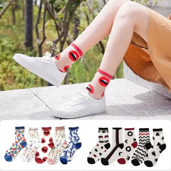 Femmes chaussettes mode maille transparente verre soie