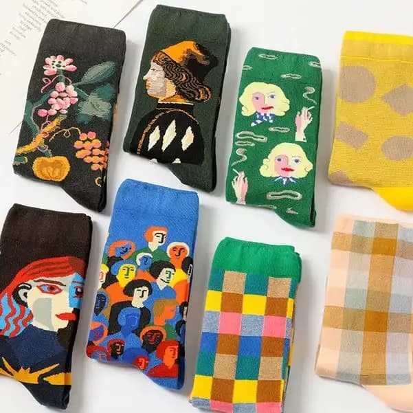 Unisexe peinture Style Harajuku coloré hommes chaussettes femmes 100 coton plein Art doux hommes Harajuku Van Gogh drôle hiver chaud chaussette