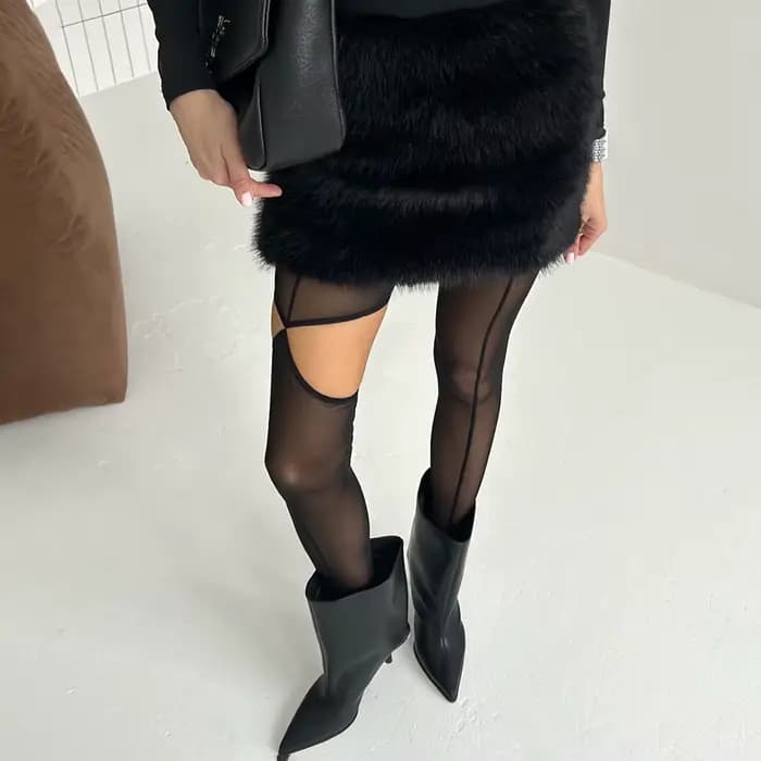 Talenza noir Sexy collants femmes mode évider asymétrique fente Vintage Leggings Y2K fête mince femme bas