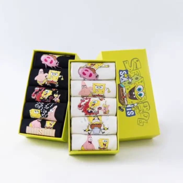 Chaussettes en coton à motif de dessin animé Bob l'éponge - Chaussettes courtes respirantes et anti-humidité pour le printemps et l'automne - Cadeau unisexe pour enfants
