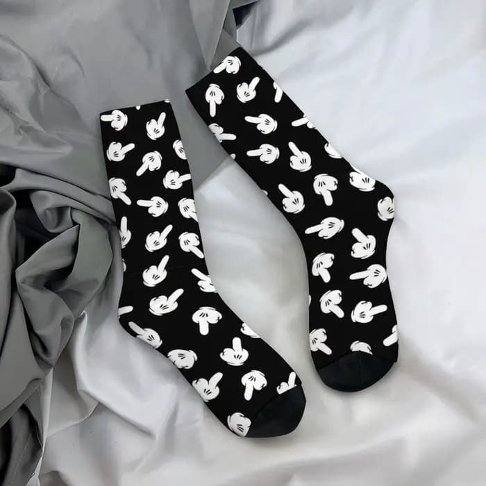 Chaussettes pour hommes imprimées de gestes de main de dessin animé rétro Harajuku-chaussettes décontractées de Style de rue novateur-chaussettes confortables respirantes et antidérapantes