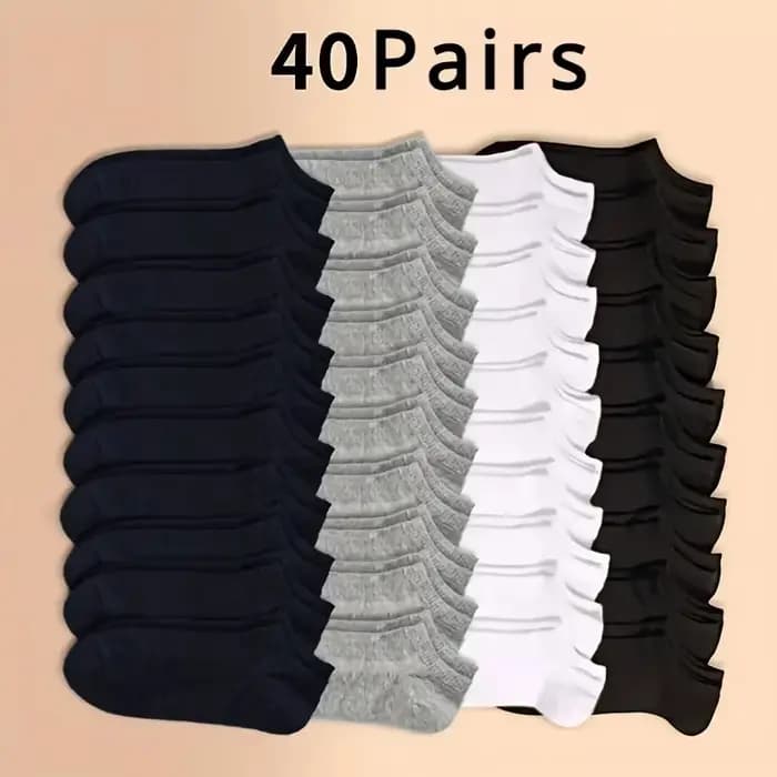 10 ou 20 ou 40 paires unisexe solide coton chaussettes hommes femmes coupe basse cheville chaussettes en vrac noir blanc gris chaussettes doux léger