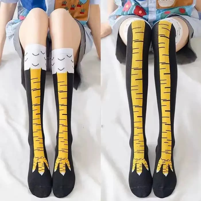 Femmes à la mode genou chaussettes hautes dessin animé drôle poulet griffe motif Fitness sport décontracté jambe mince
