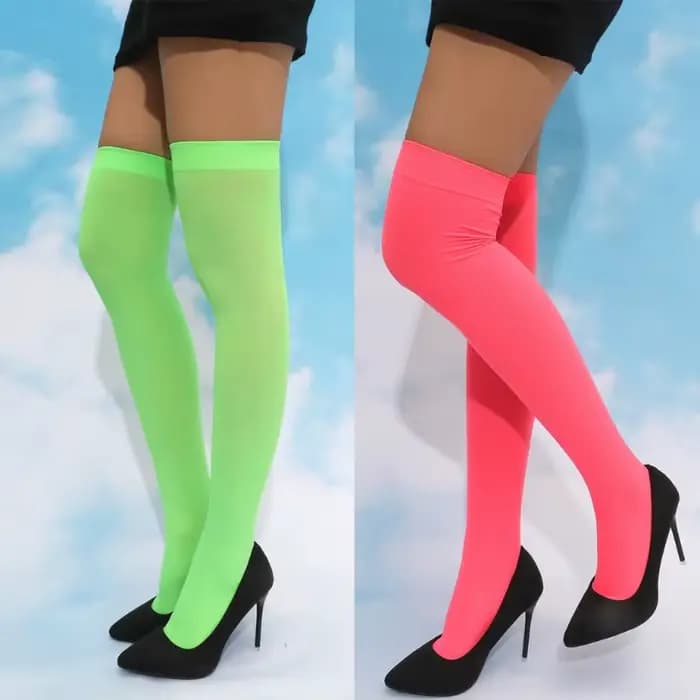 Couleur néon femmes longs bas Sexy soirée haute genou chaussettes Cosplay élasticité bas