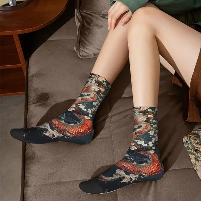 Chaussettes personnalisées Dragon rouge pour hommes et femmes, nouveauté chaude à la mode, symbolise la chance, cadeau du nouvel an, chaussettes d'équipage